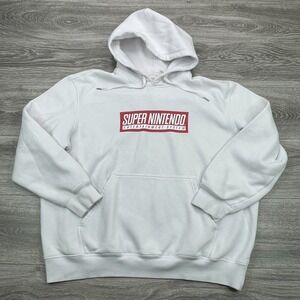 Super Nintendo Hoodie Mens XL White Controller Logo Official Retro 90s Gamer